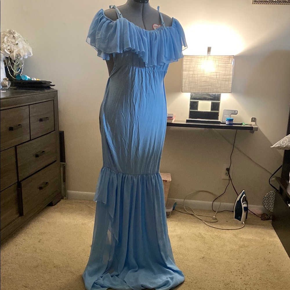 Elegant Blue Off-Shoulder Dress